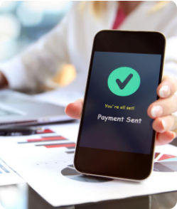 Close-up of smartphone screen showing successful payment confirmation—illustrating seamless digital transactions with AI-enabled unified healthcare payment module.